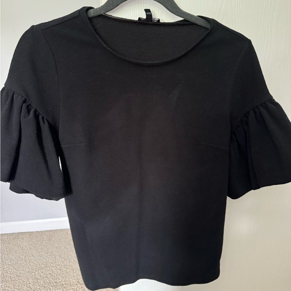 Black Ruffle Sleeve Top